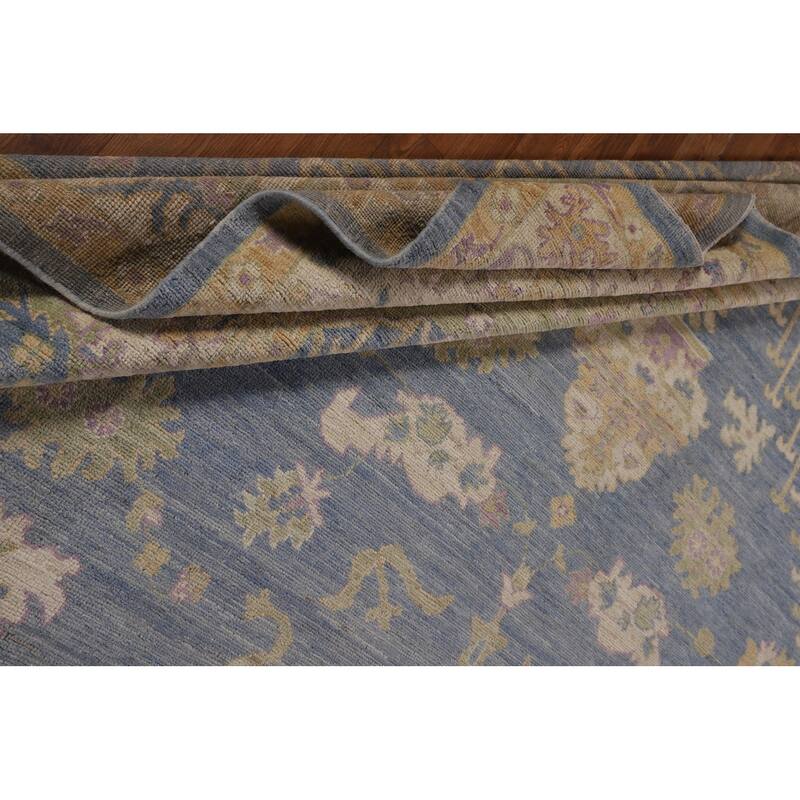 Vegetable Dye Blue Oushak Turkish Area Rug Handmade Wool Carpet - 9'0"x 11'9"