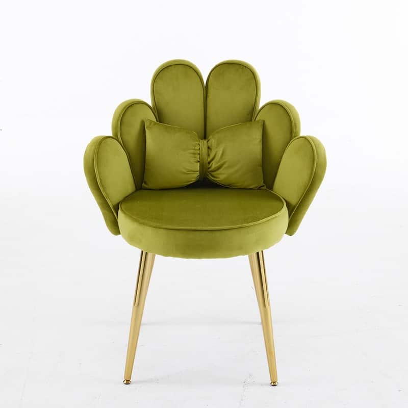 Scalloped Petal Velvet Accent Chair with Pillows