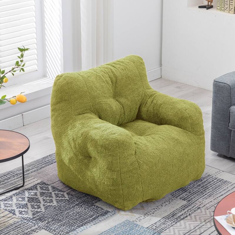 Grondin Mid-Century Modern Faux Fur Fabric Upholstery Bean Bag Chair Tufted Foam Padding Lazy Sofa with Armrests