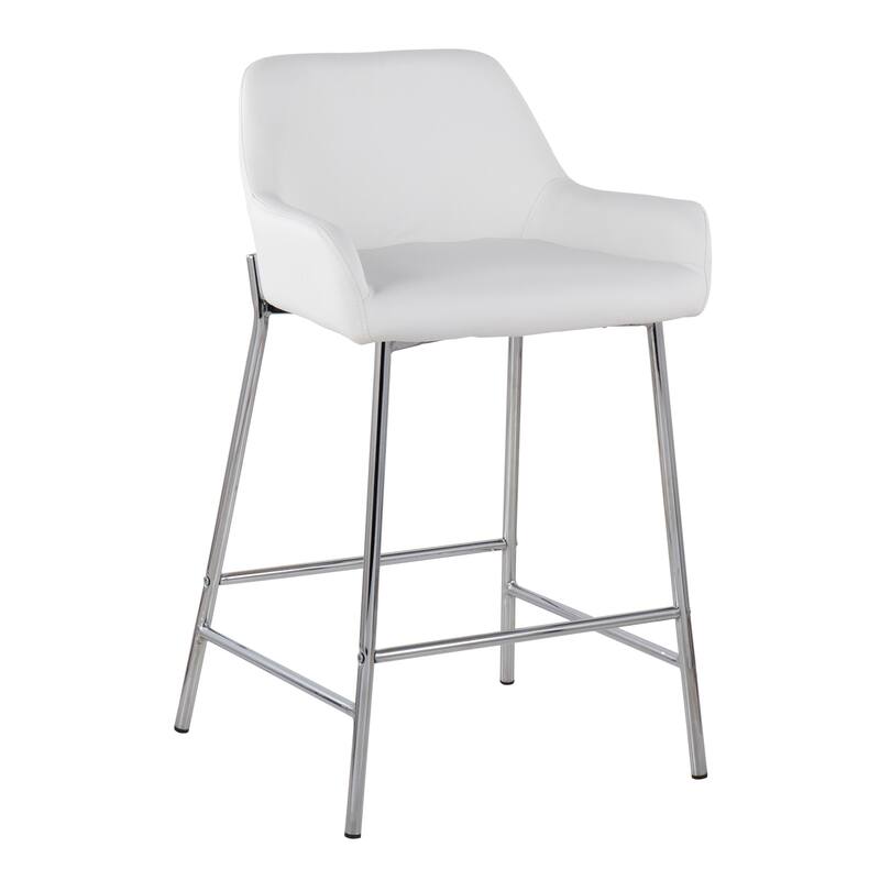 Silver Orchid Galotti Chrome Fixed-Height Upholstered Counter Stool - Set of 2 - White Faux Leather