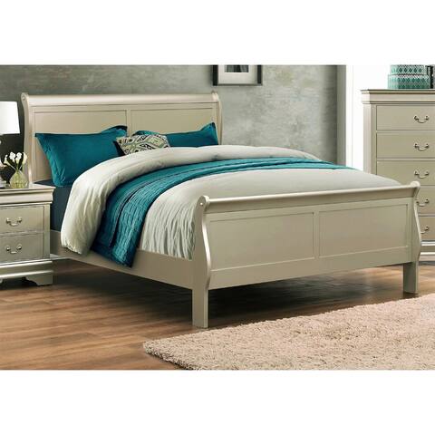 Champagne Finish Solid Wood Queen Size Panel Sleigh Bed