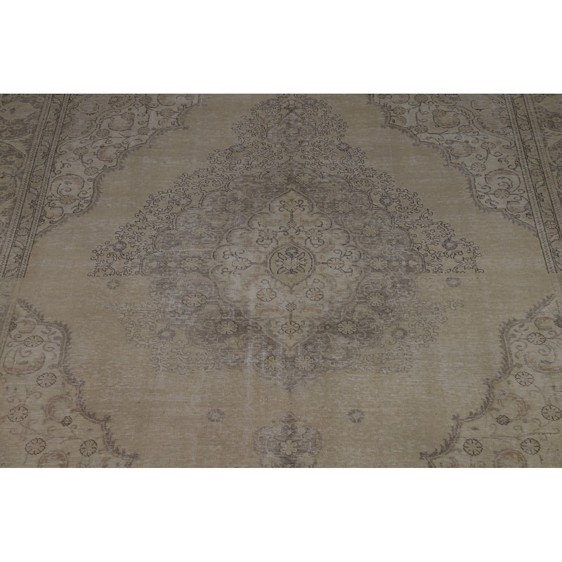 Traditional Medallion Tabriz Persian Vintage Wool Carpet - 9'7" x 12'7"