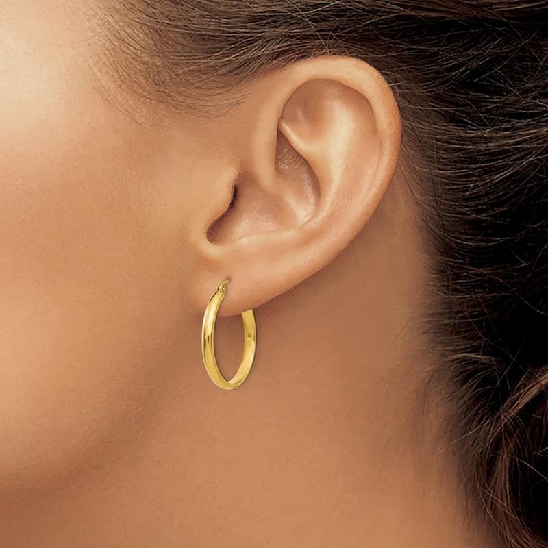 Curata 14k Yellow Gold Polished Round Tube Hoop Earrings - 22x22mm