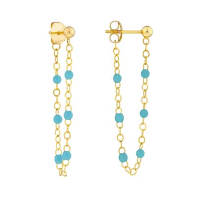 Curata 14k Yellow Gold Front To Back 6 Beads Blue Enamel Earrings