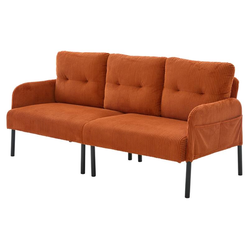 HOMEFUN Corduroy Upholstered Oversized Wood Frame Loveseat Sofa with Metal Legs and Side Pockets