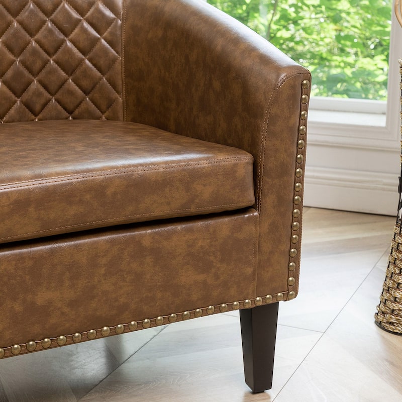 KINWELL 29" PU Faux Leather Club Armchair with Nailheads, Set of 2