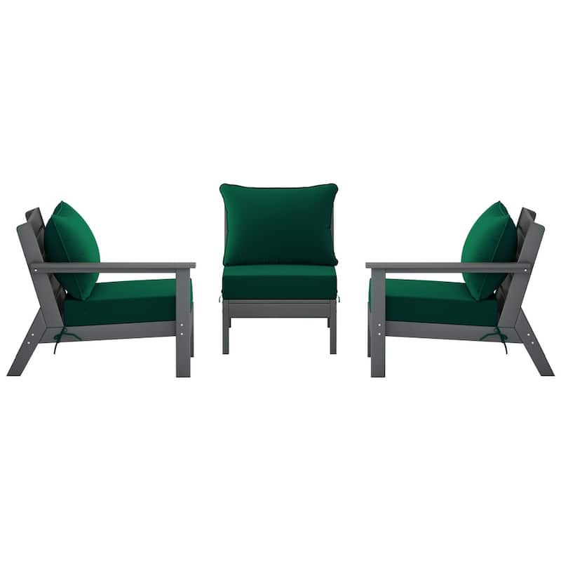 Polytrends Birchwood All Weather HDPE Outdoor Patio Deep Seating Gray Sofa With Cushions (3-Piece)