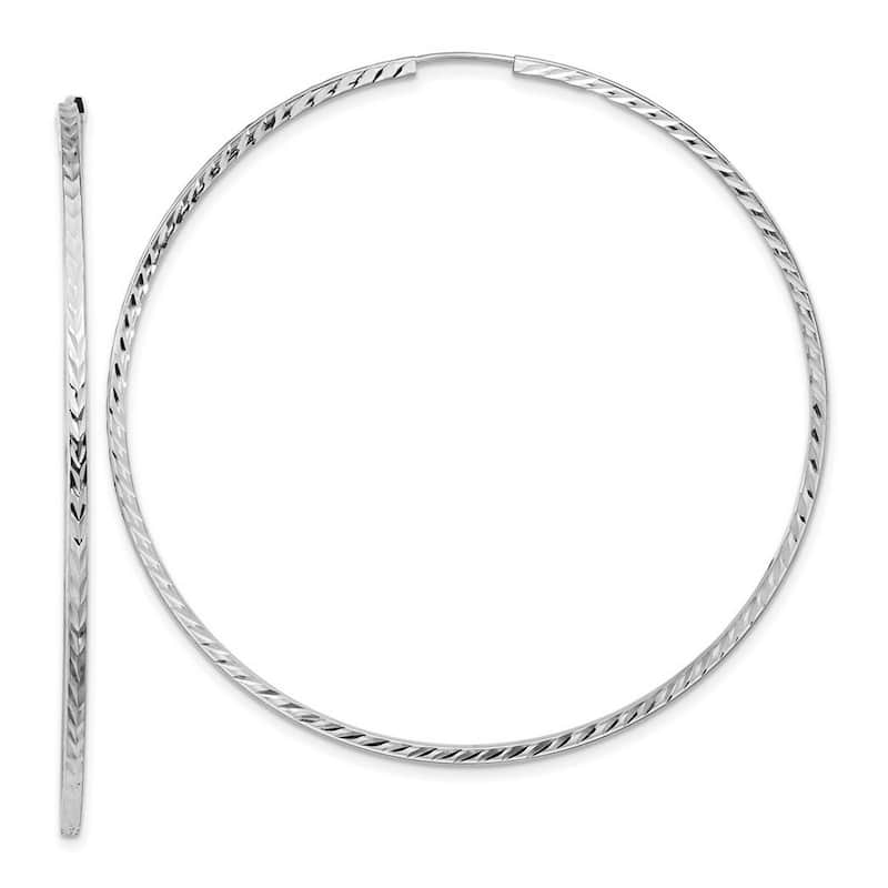 Curata 14k White Gold Sparkle Cut Square Tube Endless Hoop Earrings - 59x59mm Wide 1.35mm Thick