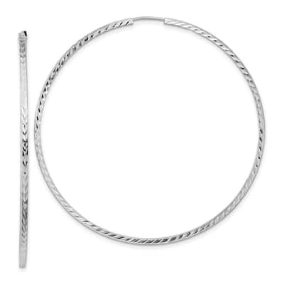 Curata 14k White Gold Sparkle Cut Square Tube Endless Hoop Earrings - 59x59mm Wide 1.35mm Thick