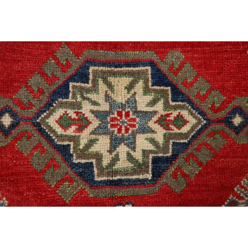 Kazak Accent Rug Handmade Traditional Red Wool Carpet - 3'3" x 5'6"