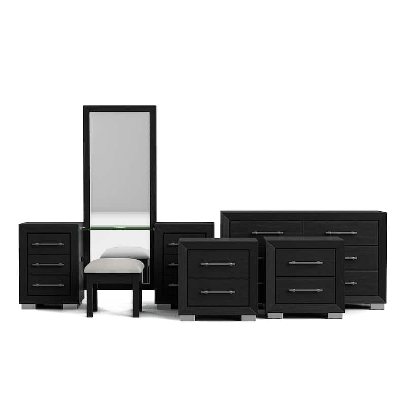 Furniture of America Alaric Modern Black Solid Wood 69-inch Makeup Vanity, Dresser and 2 Nightstands Bedroom Set