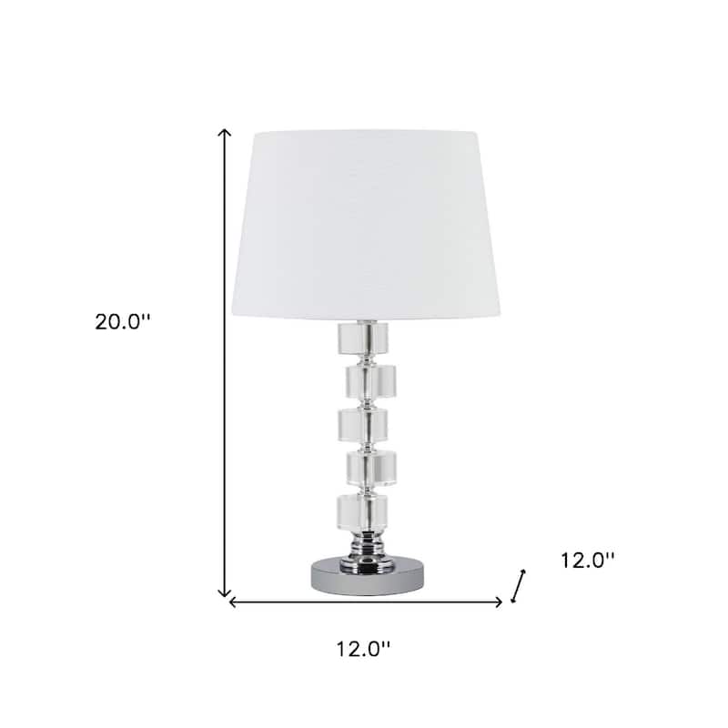 20" Silver Crystal Stacked Geo Cubes Table Lamp With White Classic Empire Shade - 12" x 12" x 20"