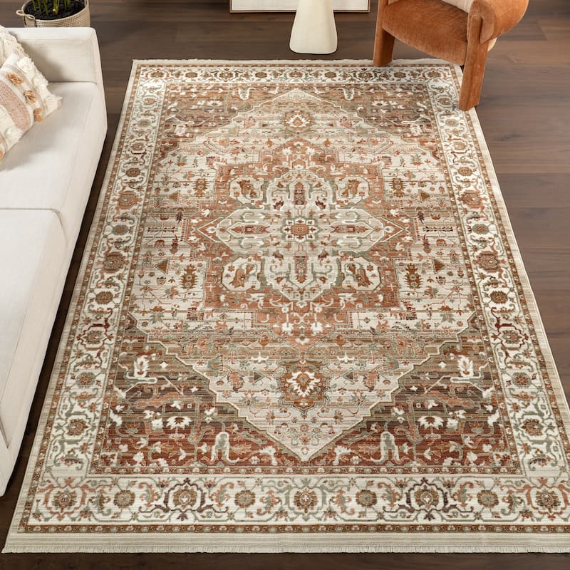 Nuloom Oliveira Floral Medallion Fringe Area Rug - 5' x 7' 10" - Brown