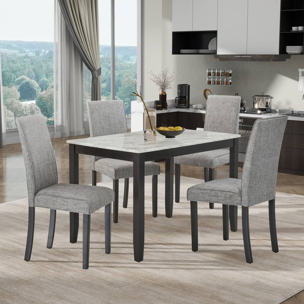 Modern 5-Piece Dining Set with Rectangular Table & 4 High Back Chairs