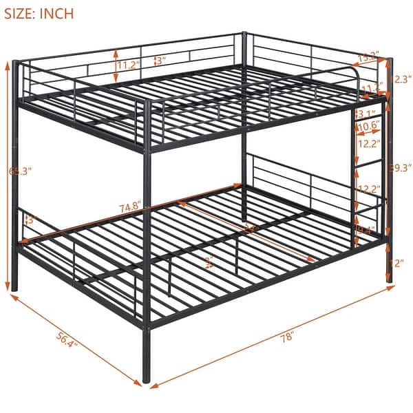 dimension image slide 1 of 3, Full over Full Metal Bunk Bed - Divides into Two Beds