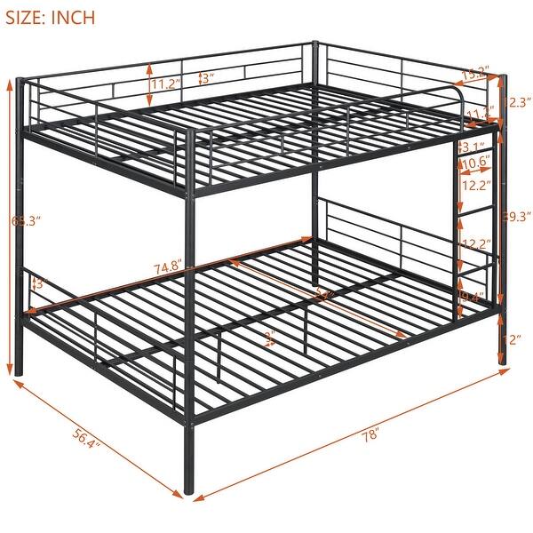 dimension image slide 0 of 3, Metal Full over Full Bunk Bed Frame with Ladder, Full-length Guardrail for Kids, Teens - Convertible into 2 Separate Full Beds
