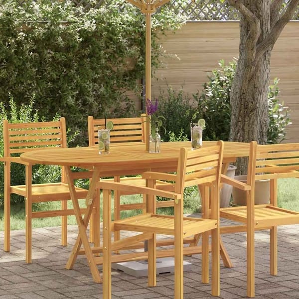 slide 2 of 7, vidaXL Folding Patio Table 63"x33.5"x29.5" Solid Eucalyptus Wood