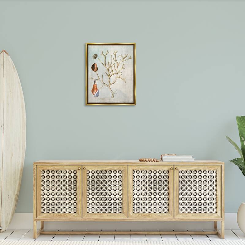 Stupell Seashells and Coral Branch Framed Floater Canvas Wall Art Design By Susan Arnot