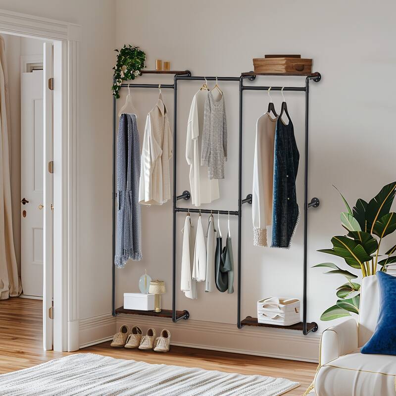 Industrial Pipe Clothes Rack Wall Hanging Clothing Garment Shelf