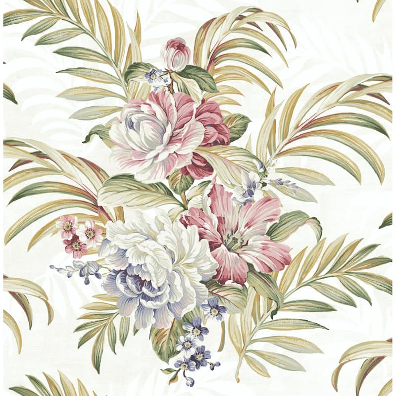 Seabrook Designs Lucia Tropical Floral Bouquet Unpasted Wallpaper
