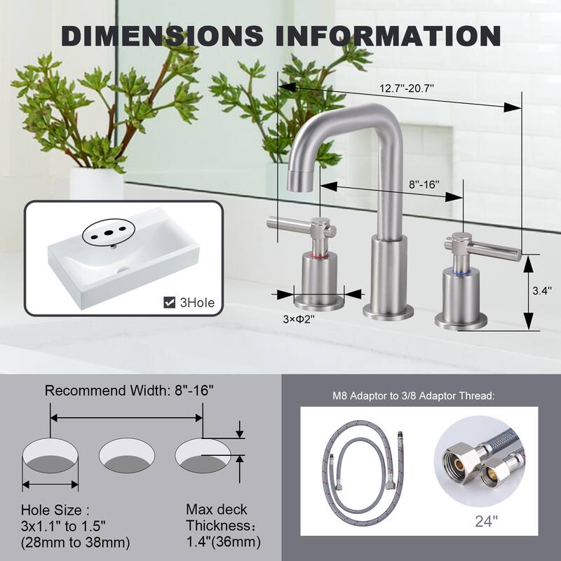 WOWOW 8 in. Widespread Double Handle Bathroom Faucet
