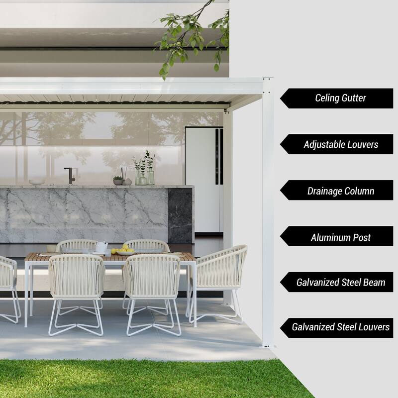 10 x 10 ft Aluminum Louvered Pergola with Adjustable Roof