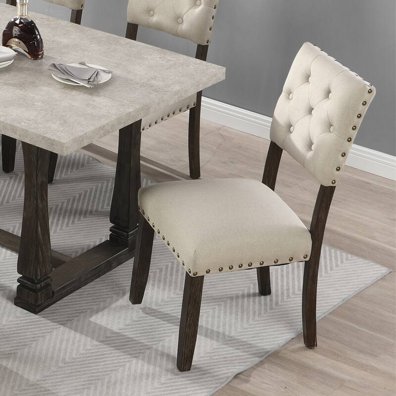 Modern Tufted Back Upholstered Fabric Dining Chair Set of 2