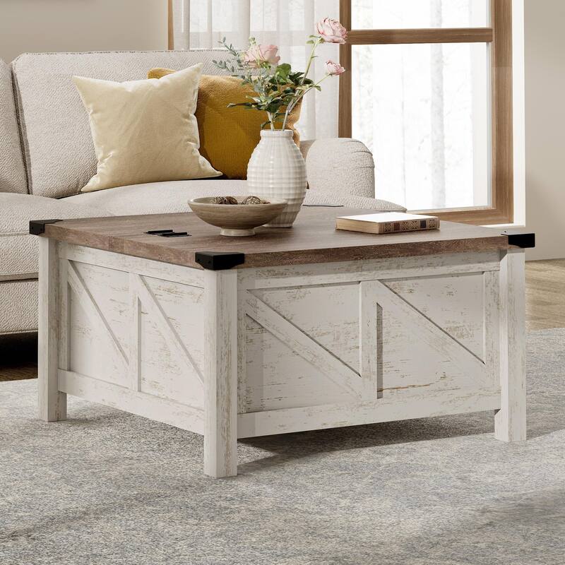 WAMPAT Modern Farmhouse Coffee Table - Antique White