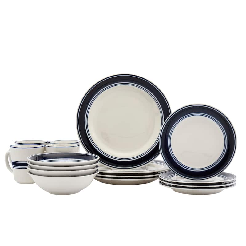 Tabletops Gallery Blue Stripe Porcelain 16-piece Dinnerware Set