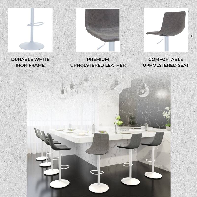 Adjustable Height Bar Stool in Leather Upholstery With White Iron Base Tilbury Collection