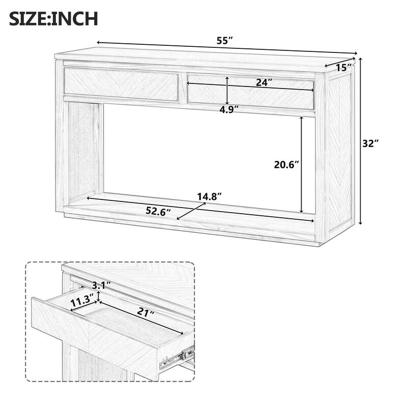 Rustic Entryway Table, Elegant Sofa Table with 2 Drawers and Open Shelving, for Hallway and Living Room