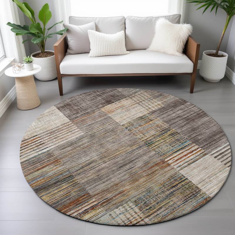 Machine Washable Indoor/Outdoor Contemporary Geo Chantille Rug