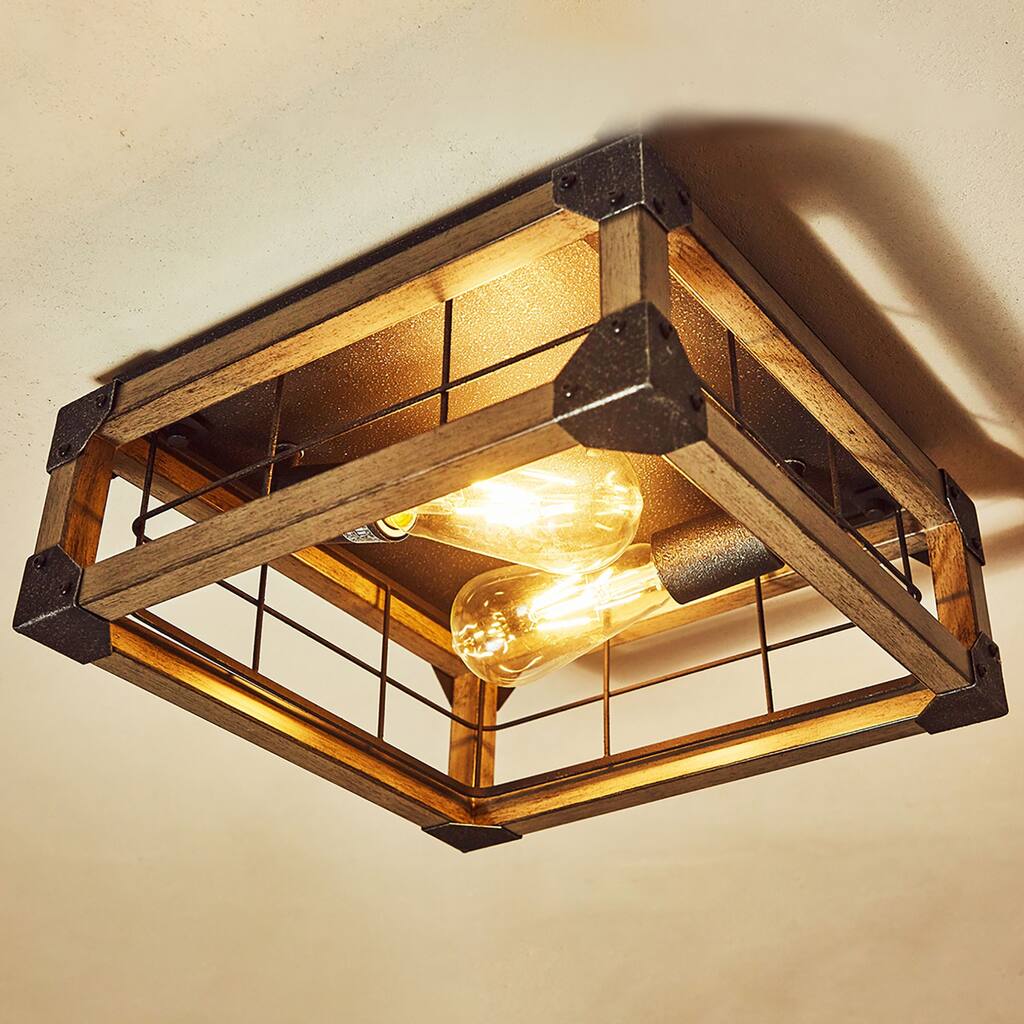 2 Light Caged Square / Rectangle Flush Mount - 12.97"x12.97"x5.83"