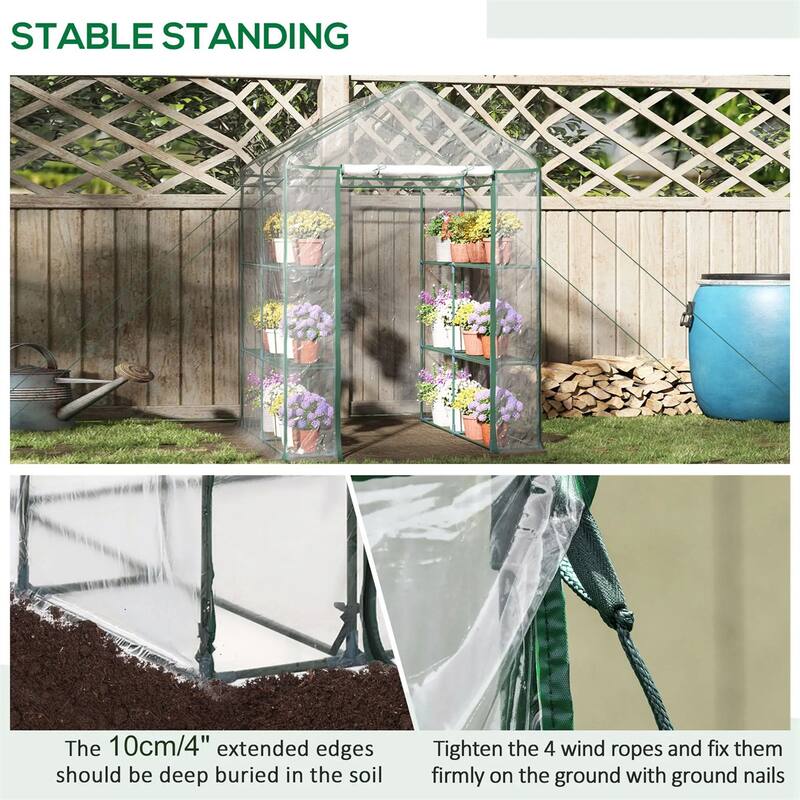 Clear Plastic Steel Frame Walk-In Greenhouse with Shelves and Cover - Clear-56.25" L x 56.25" W x 76.75" H
