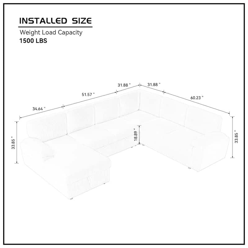118.09'' Convertible Modular 6 Seater Sectional Sofa with Chaise, Storage and Pull-Out Bed, Versatile L/U Shaped Couch