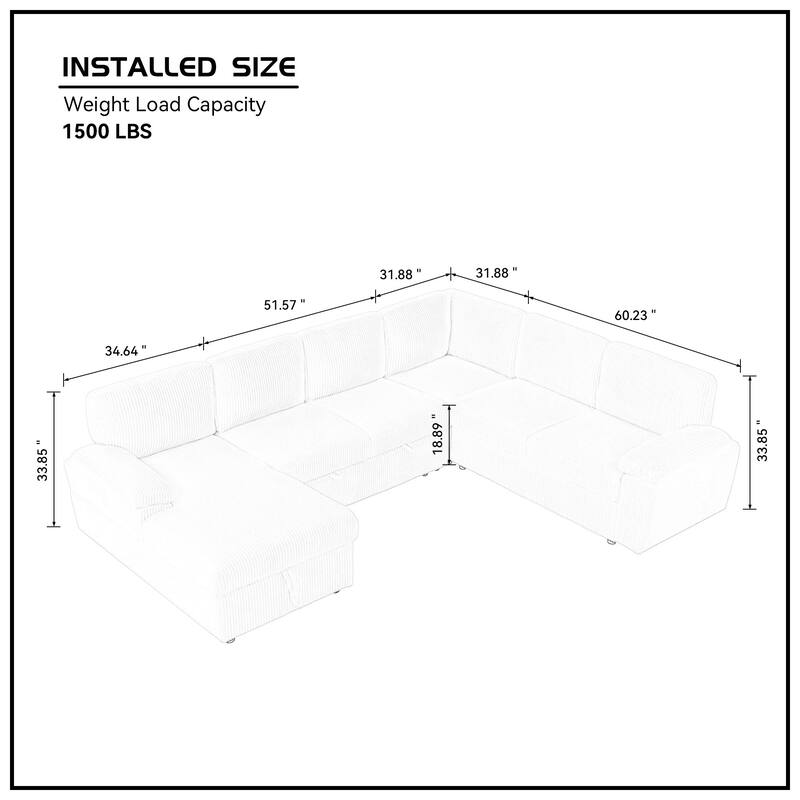 White 118.09'' Versatile Modular 6 Seater Sectional Sofa with Chaise, Pull-Out Bed, and Storage, Upholstered Deep Seat Couch