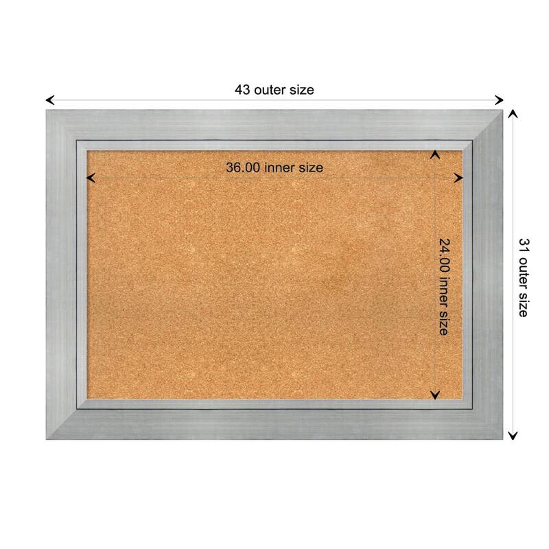 Romano Silver Wood Framed Natural Corkboard Bulletin Board - Board Size 36x24