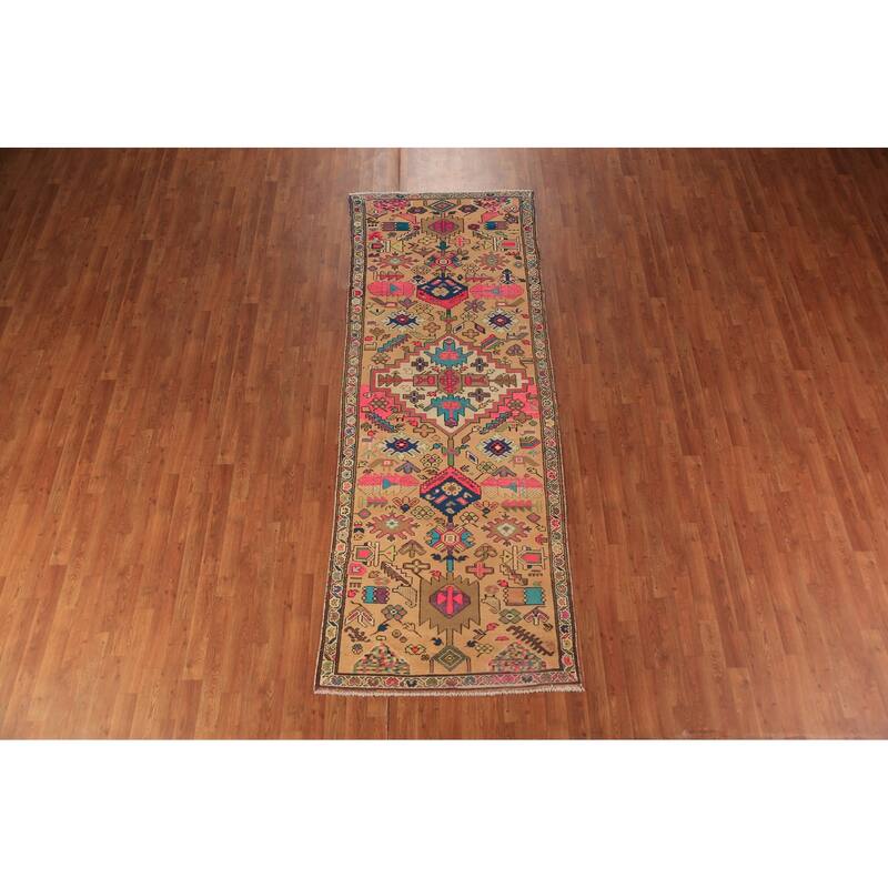 Geometric Ardebil Persian Runner Rug Handmade Wool Carpet - 3'6"x 9'7"