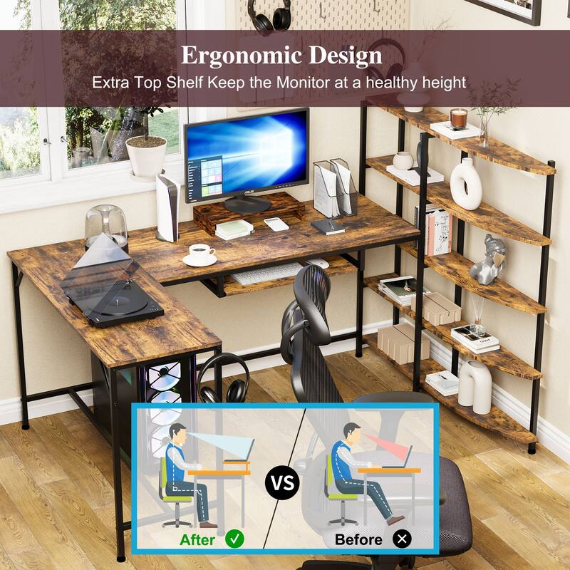 L Shaped Computer Desk with Monitor Stand