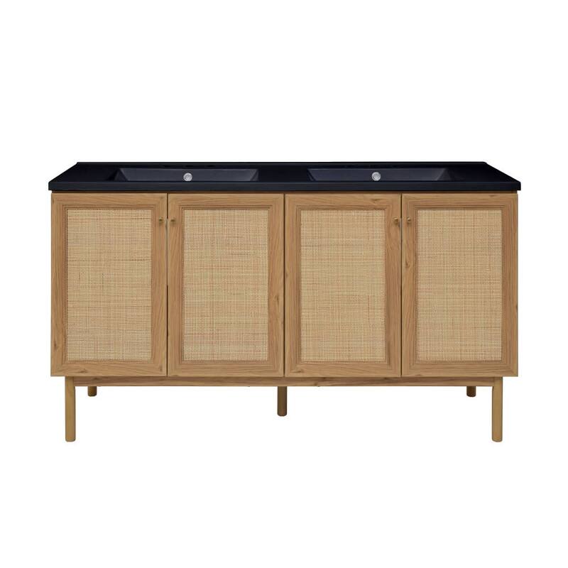 Swiss Madison SM-BV666D-3MB Classe 59" Free Standing Double Basin - Golden Oak / Matte Black - Oak Finish