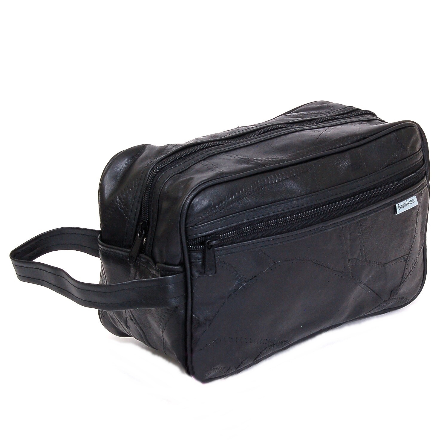 black leather toiletry bag