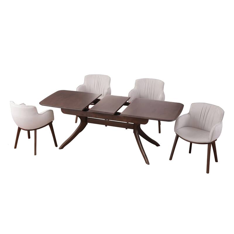 Furniture of America Abigail IV Mid-Century Modern 5-Piece Rich Walnut Solid Wood 79-inch Extendable Dining Set