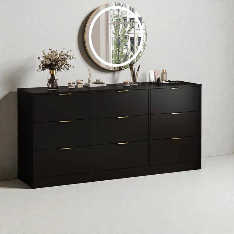 9-Drawer Modern Dresser with Handle-Free Design, Wood Storage Chest for Bedroom or Entryway