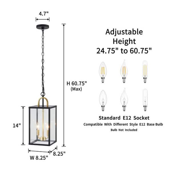 dimension image slide 1 of 2, KAWOTI 2-Light Outdoor Pendant Light - W8.25" x H19.25"(MaxH60.75")