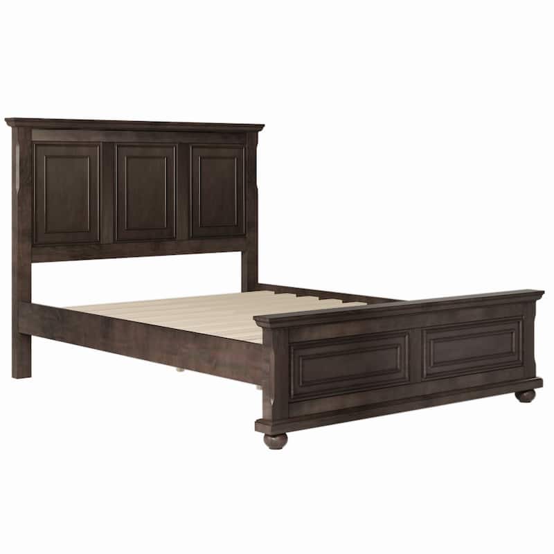 Queen Size Traditional Style Pinewood Platform Bed with Wooden Slats Support for Bedroom