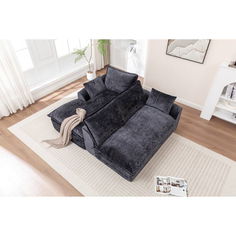 Modular Cloud Sectional Couch with L-Shape Chaise, Chenille Upholstered Boneless Sofa, Compressed Deep Seat Sofa with Pillows