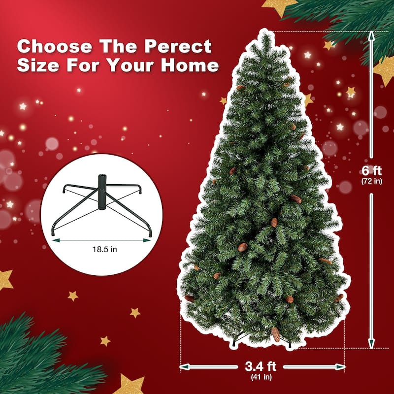 EROMMY 6FT Artificial Christmas Tree, Full Holiday Xmas Tree with 1,800 Tips, Hinged Branches and Metal Stand