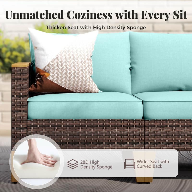 12-Seat Outdoor Wicker Half-Round Furniture Set, Half-Moon Sectional Sofa All Weather Curved Conversation Set