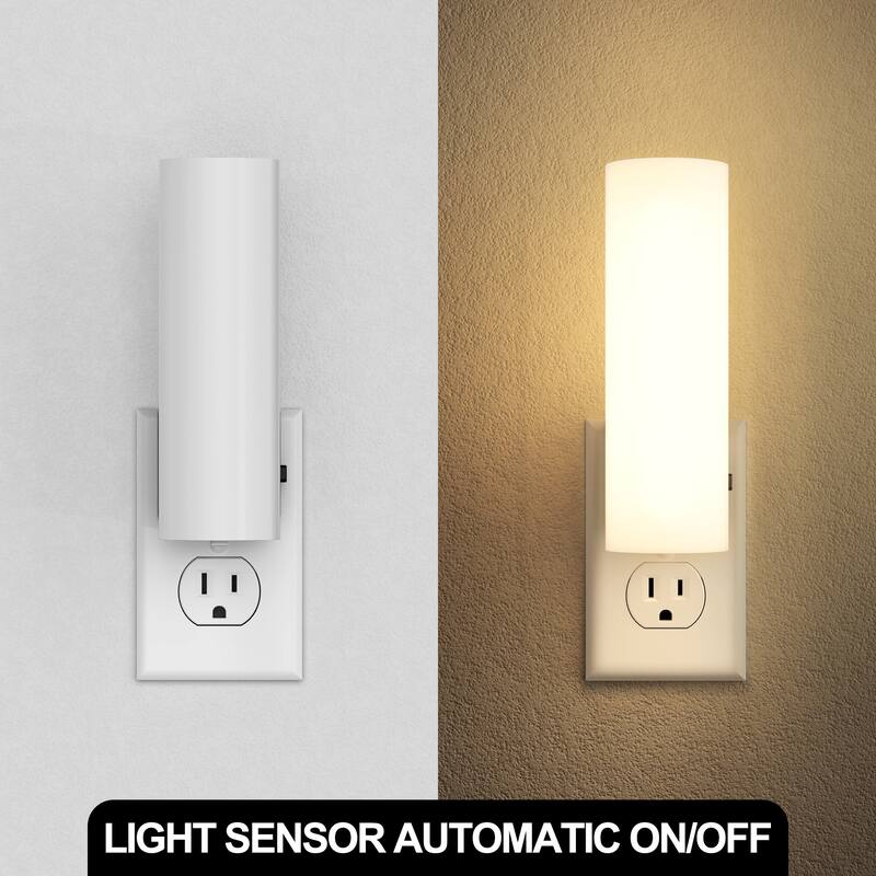 YANSUN 2-Pack Plug-in Dimmable Night Light, Dusk to Dawn Cylinder Wall Sconce, 3000K Warm, Hallway Bedroom