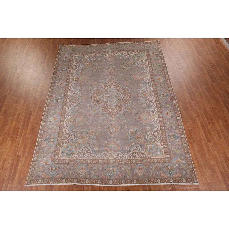 Tabriz Vintage Persian Rug Hand-Knotted Traditional Wool Carpet - 9'6" x 12'11"